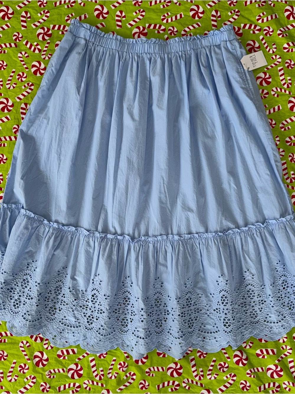 Time and Tru Cotton Eyelet A-Line Midi Skirt XL Light Blue Elastic Waist Pockets - Picture 4 of 16